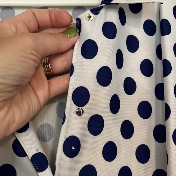 Vintage 70s white/navy polka dot dress Size 12 - Picture 3 of 3
